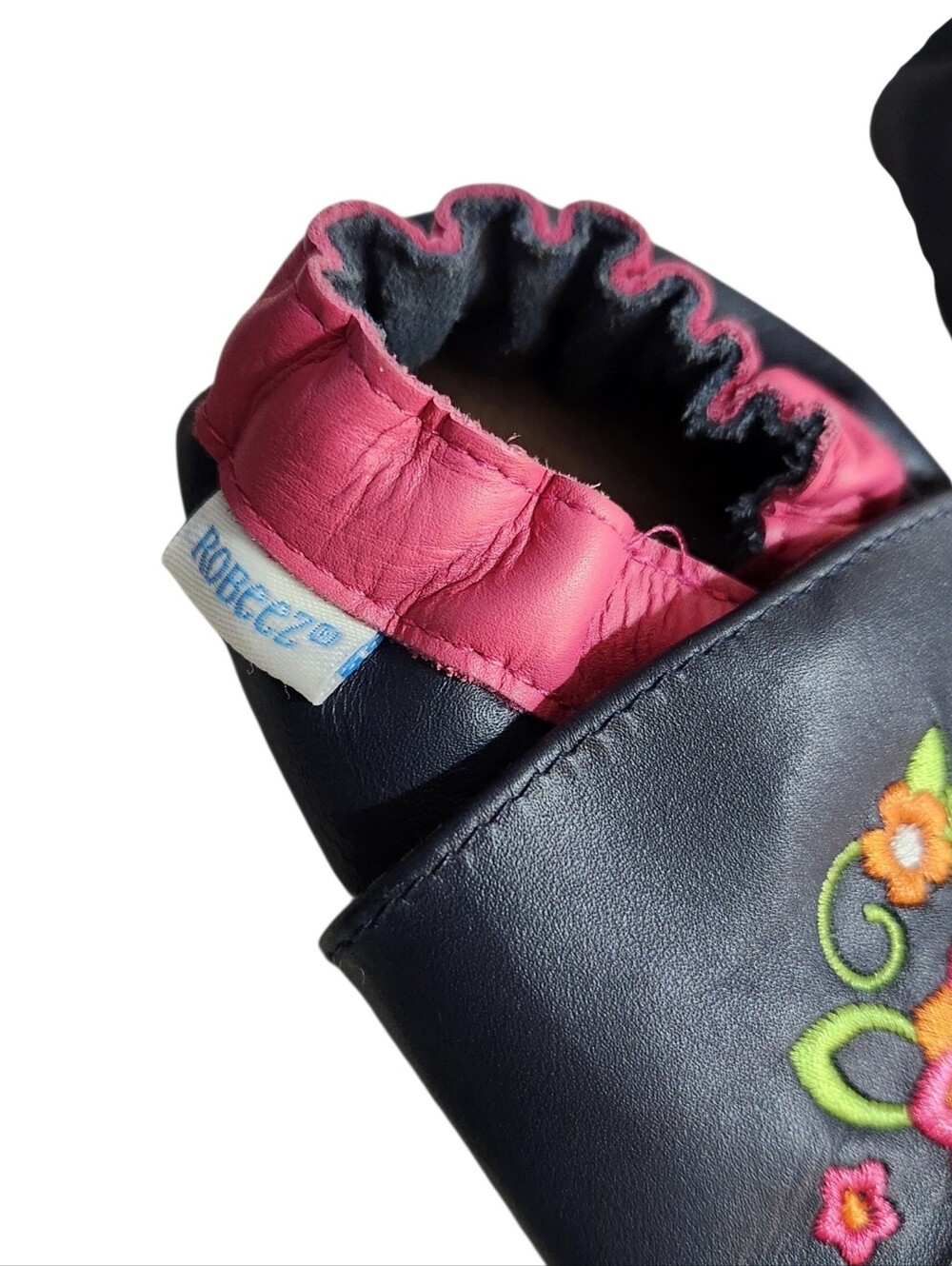 Robeez Leather Slippers Girls Size 3-4 Years Blue Pink Floral Slip On Shoes - Picture 3 of 6